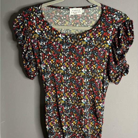 Tanya Taylor Colorful Floral Short Sleeve Long Dress Ruffle Hem Size XS - Picture 2 of 6